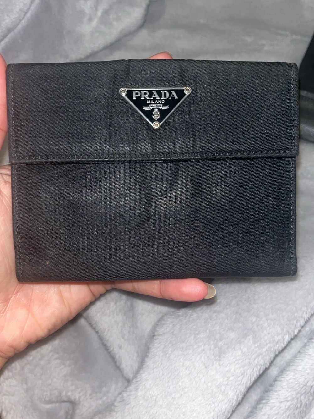 Prada Black Nylon Triangular Logo Compact Wallet